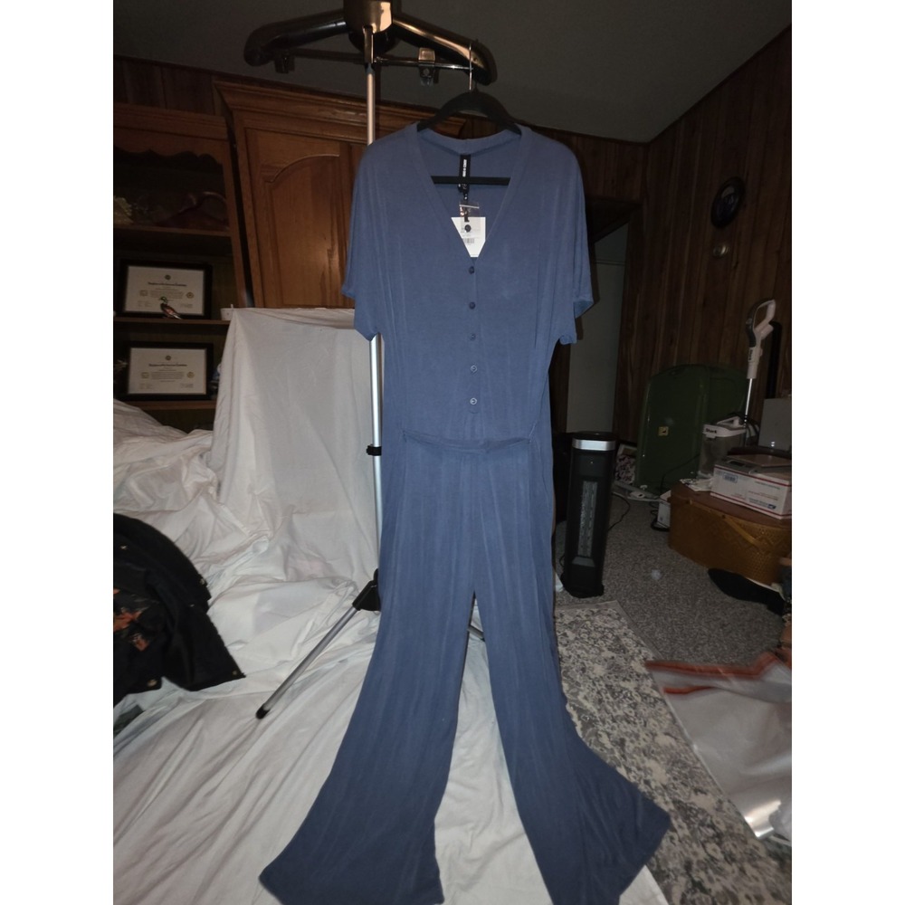 Agnus & Dora Blue Ribbed Jumpsuit 25" PTP